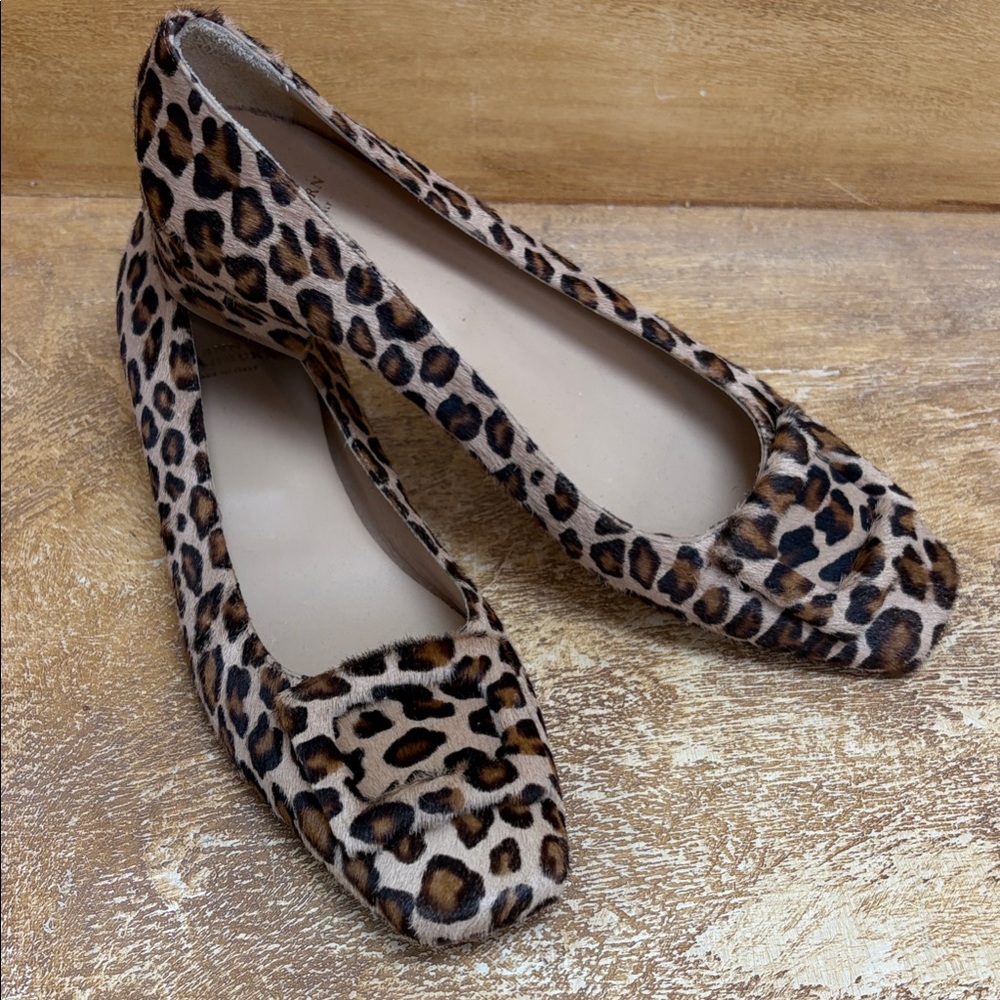 Ann Mashburn Loafers Womens 39.5 Brown Leopard Calf Hair Block Heel Square Toe
